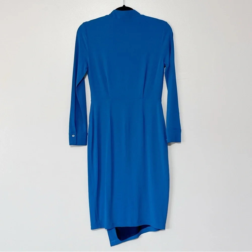 Iris Setlakwe‎ Tie Neck Midi Dress Asymmetrical Hem Dressy Blue Size Small